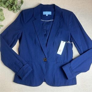 Draper James Blazer Dark Blue Textured Seersucker Cotton Women’s Size S NWT